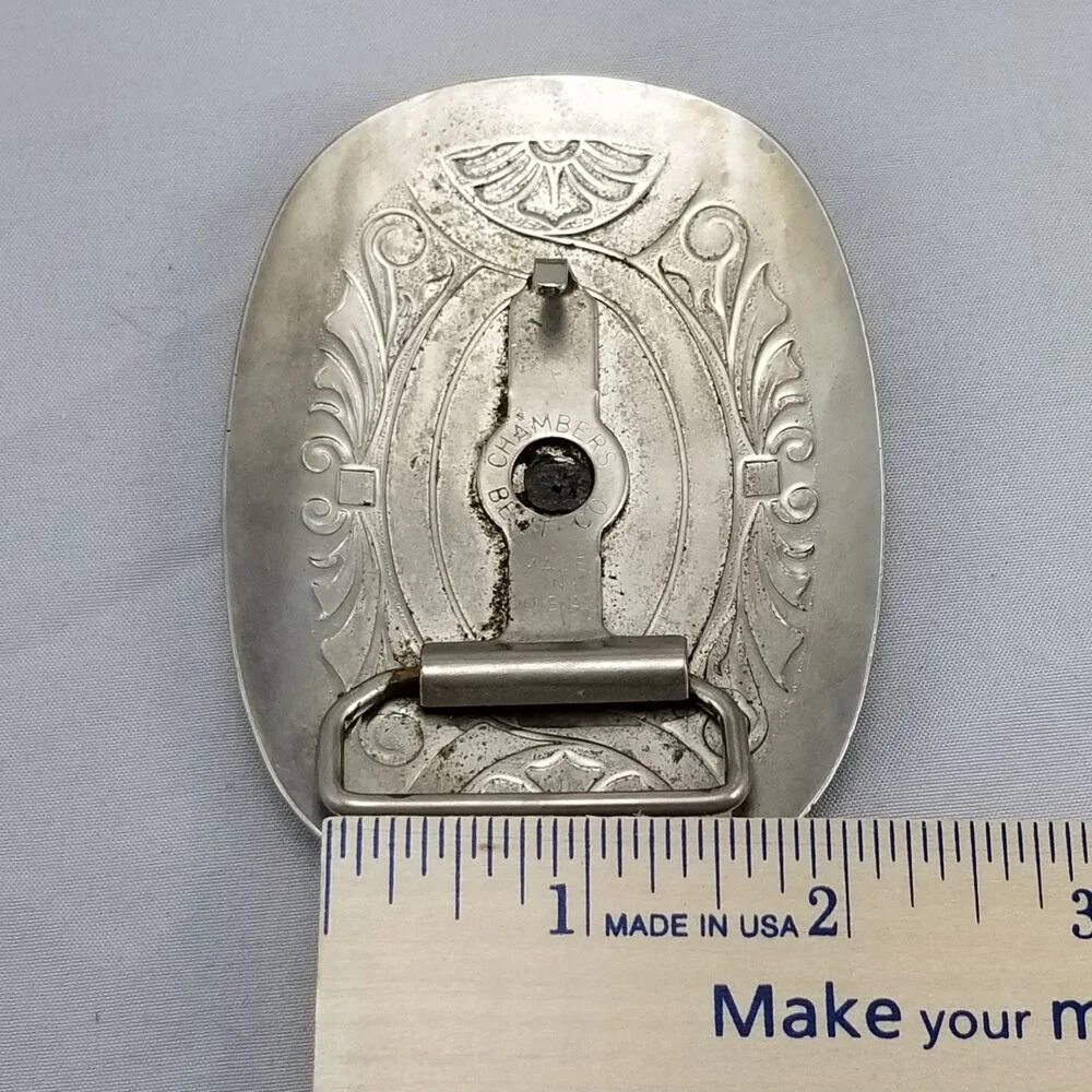 Belt Buckle Horse Saddle Western Stamped‎ Filigree USA Made By Chambers Belt Co